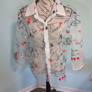 WO WO Women’s Top Long Sleeve Shirt 3x Disney princess theme sheer